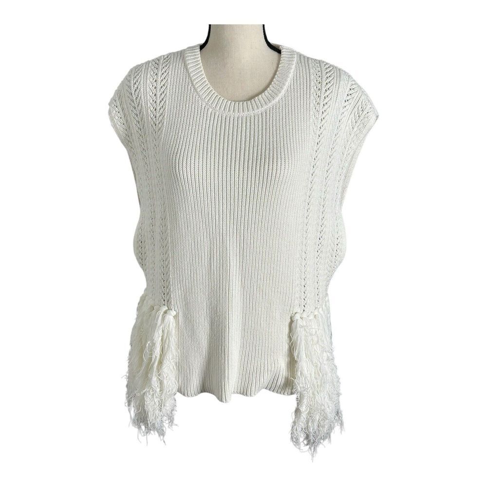 By Anthropologie Sweater Women's One Size Ivory‎ Knit V-Neck Sleeveless Pullover